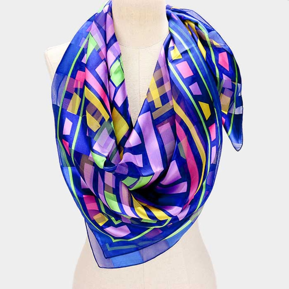 BLUE MIX BITS-AND-PIECES VIBRANT PRINT SCARF